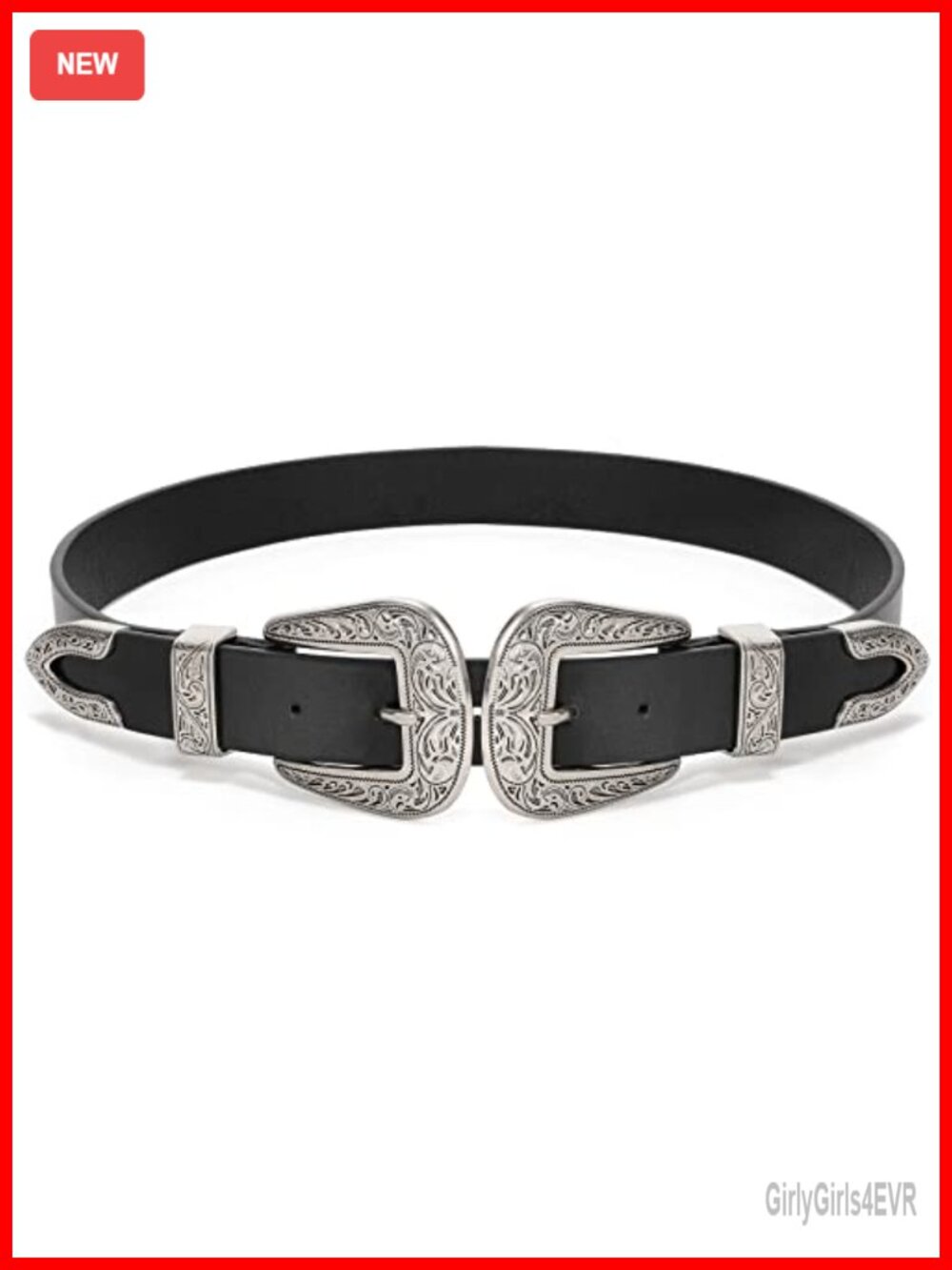 Women Western Belt Double Buckle Cowgirl Country Rodeo PU Leather